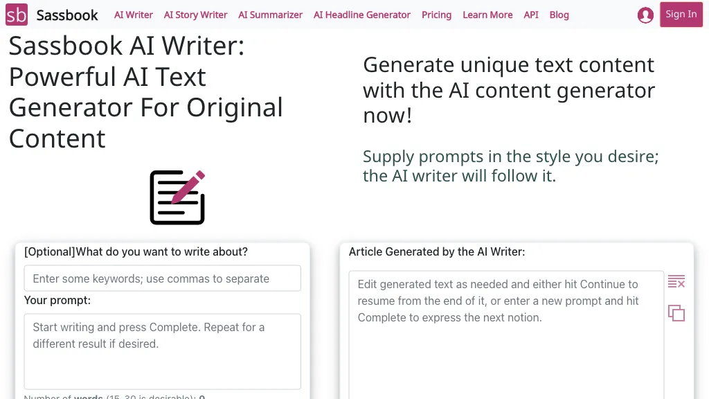 Sassbook AI Writer